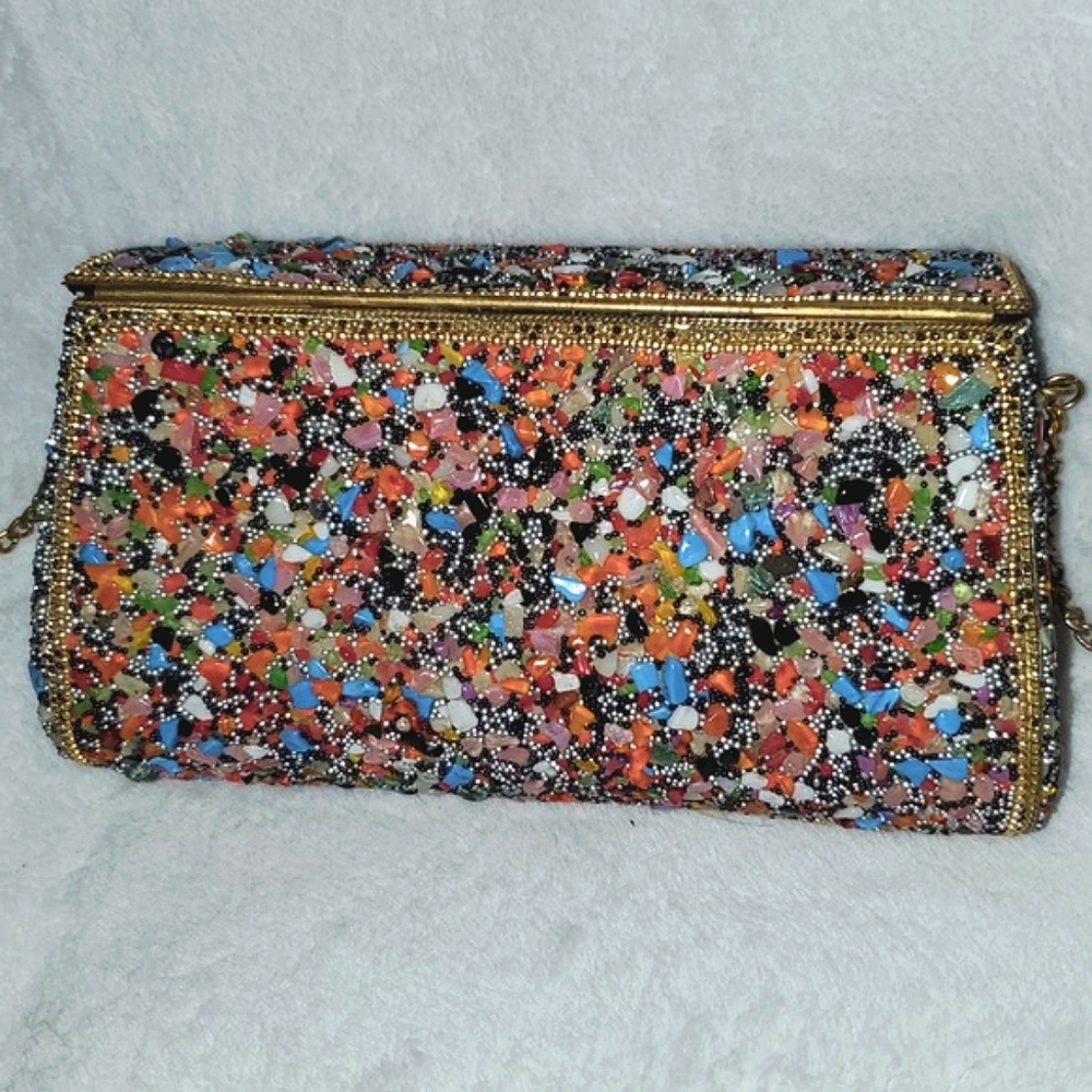 Mosaic Patterned Clutch with Chain Strap - Picture 4 of 12